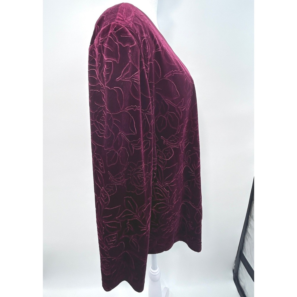 R&M Richards Womens Burgundy Floral Velvet Open Front Cardigan Jacket Size 18 - Picture 7 of 9